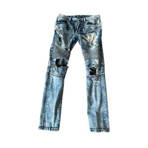 Dope Men’s Distressed Jeans 32x 31 Motorcycle Punk Blue Washout Grunge Pants